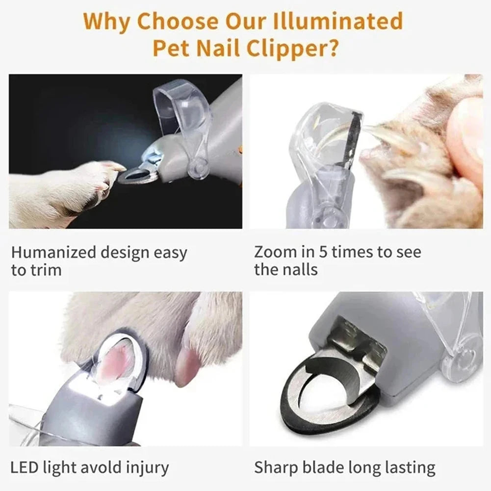LED Pet Nail Clippers With Light Cat Dog Cleaning Scissors